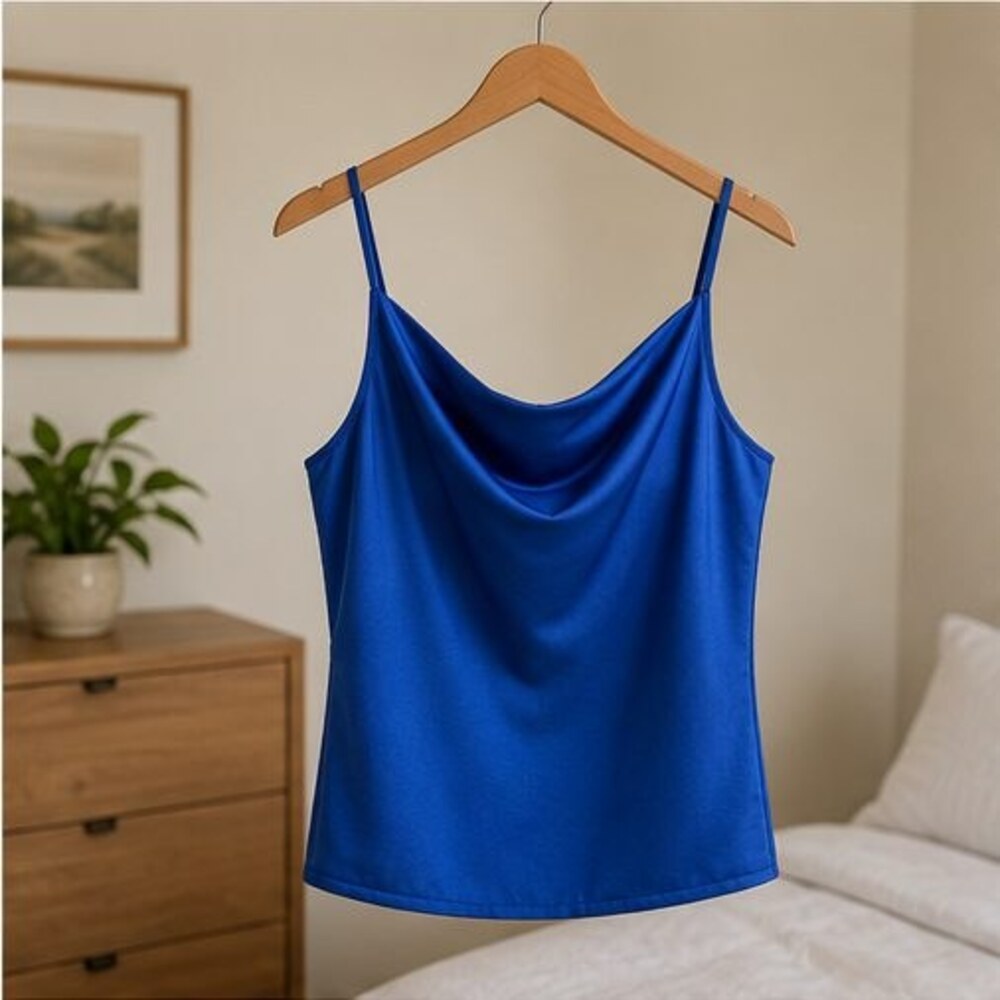 Cobalt Satin Cowl Neck Top